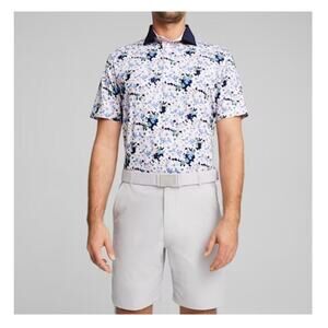 Puma x Arnold  Palmer Men's White Glow Deep Navy Floral Polo Shirt Size S